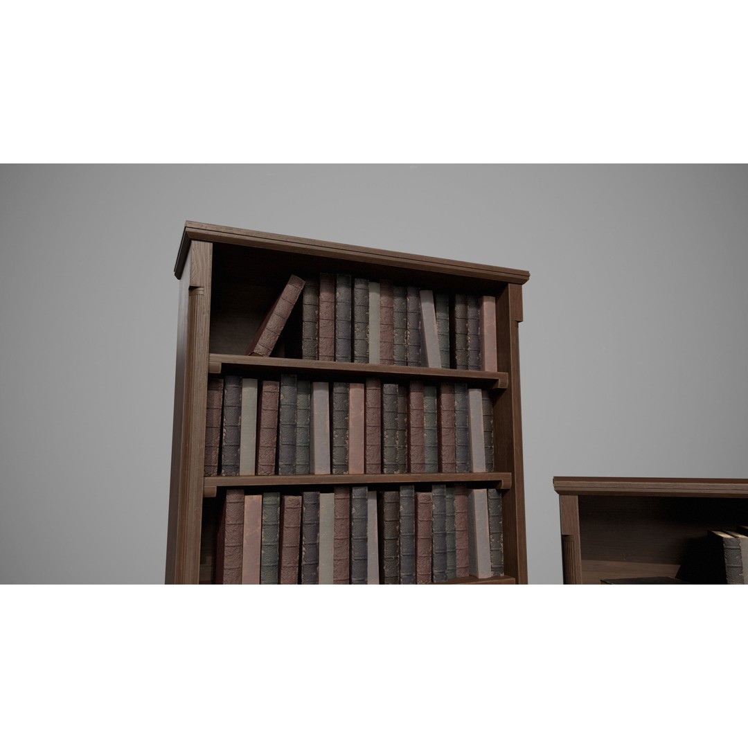 Wooden Bookcases 3D Model – Low Poly Game Asset, FBX, PBR - View 9