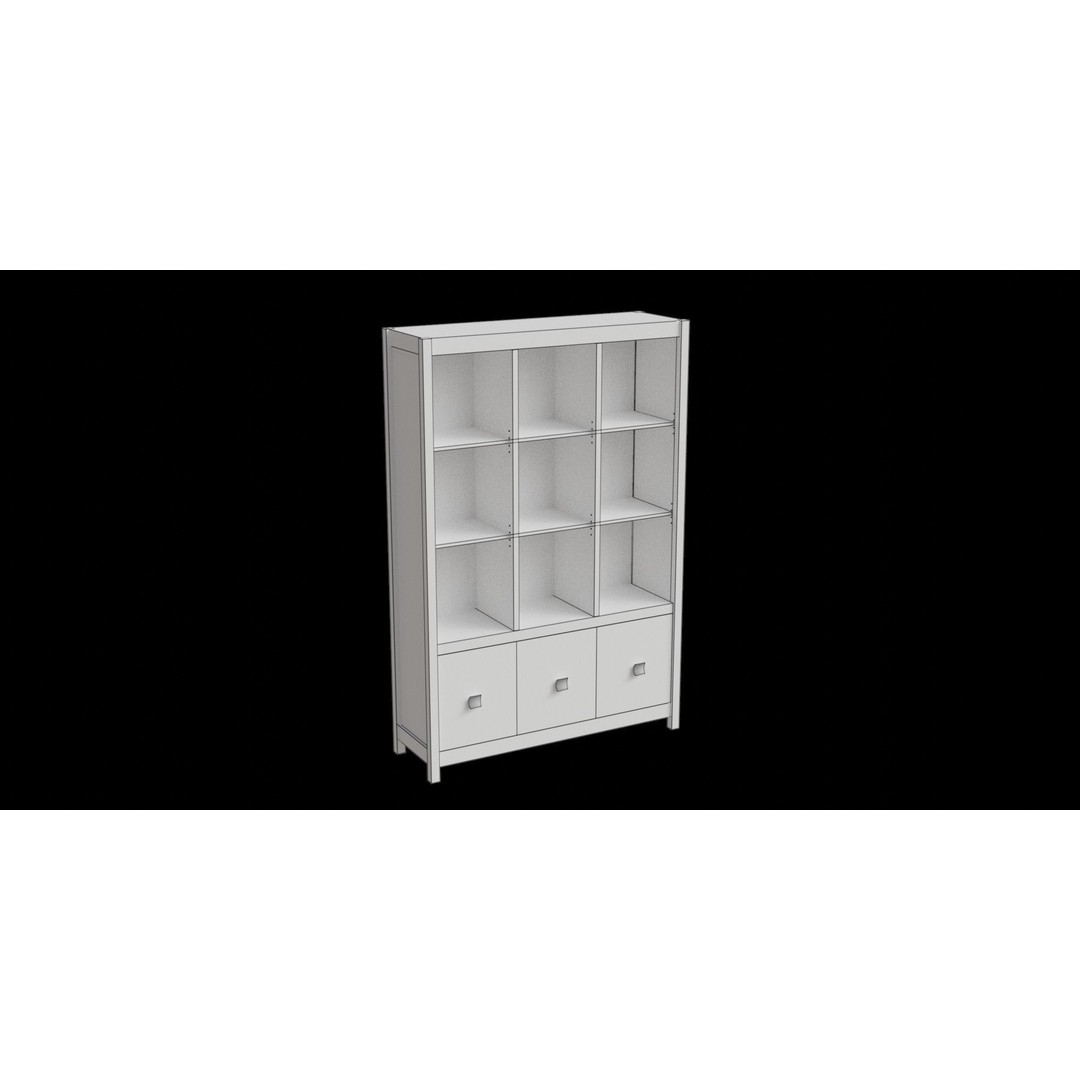 Light Gray Wooden Shelf 3D Model – Low Poly Storage Furniture, Blender - View 4