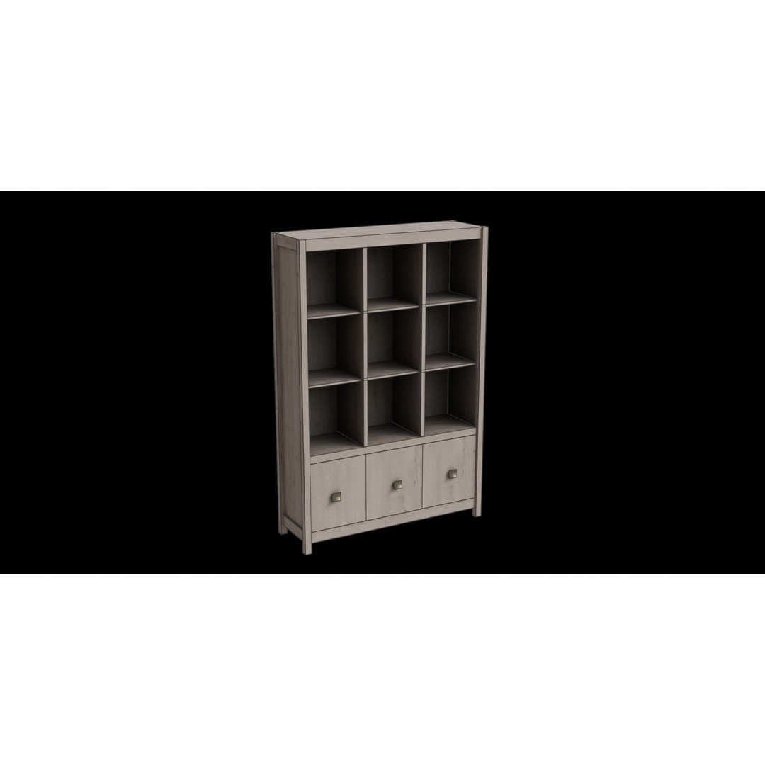 Light Gray Wooden Shelf 3D Model – Low Poly Storage Furniture, Blender - View 5