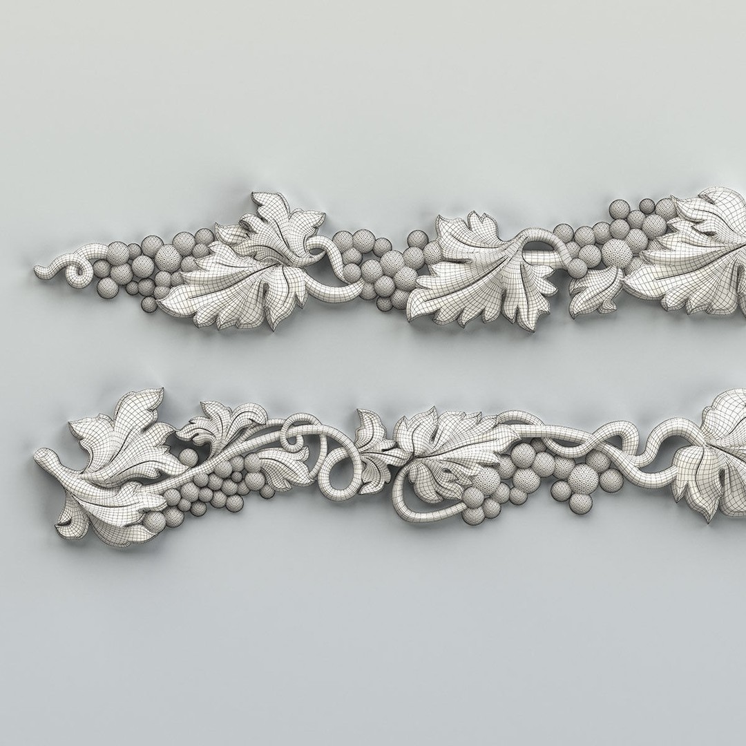 Carved Decor Horizontal 3D Model – Baroque Wall Panel, FBX - View 14
