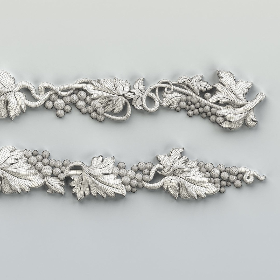 Carved Decor Horizontal 3D Model – Baroque Wall Panel, FBX - View 16