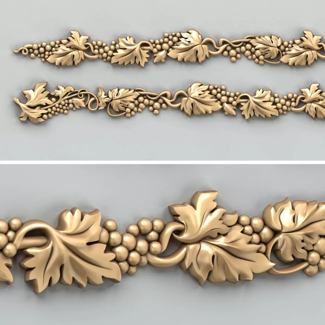 Carved Decor Horizontal 3D Model – Baroque Wall Panel, FBX - View 2