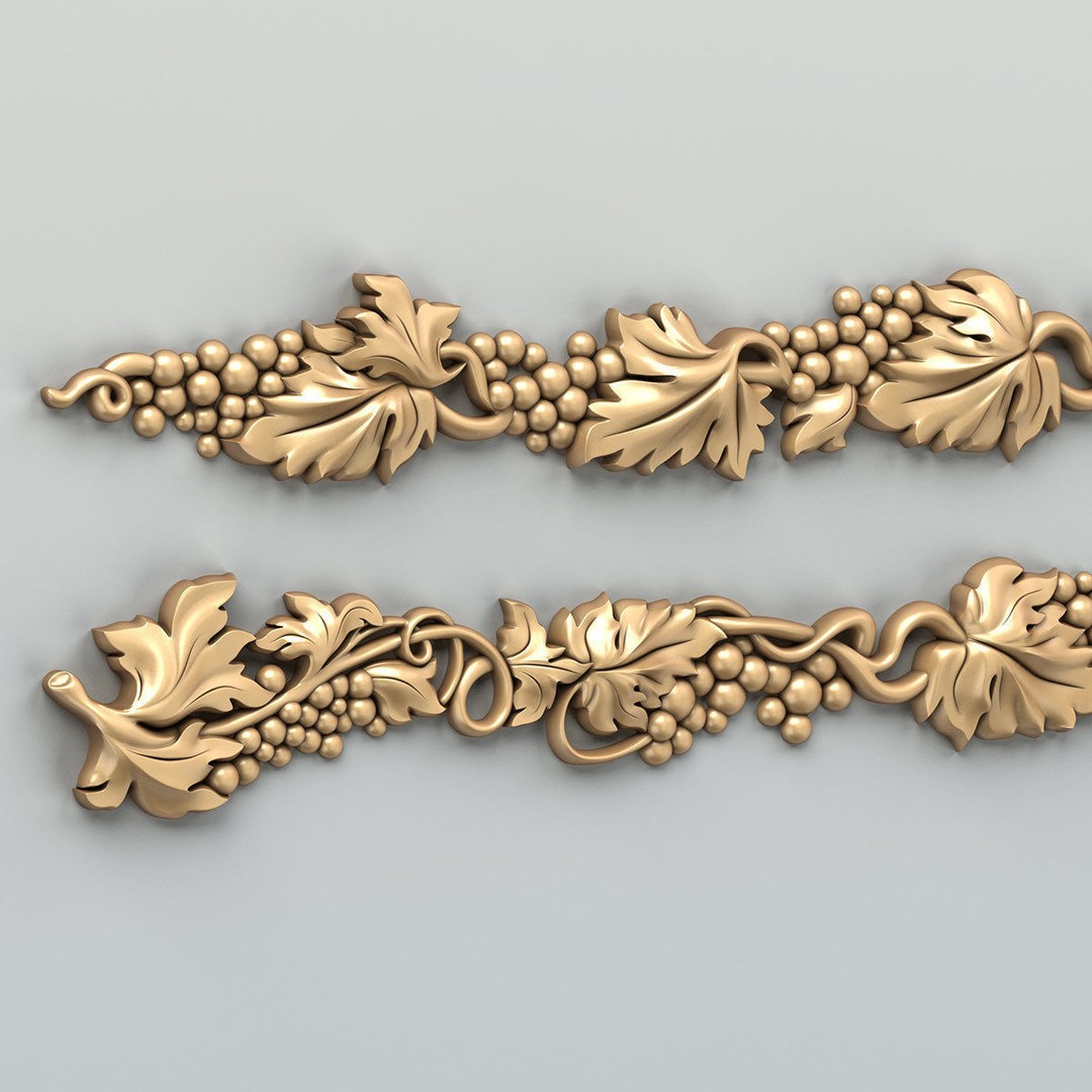 Carved Decor Horizontal 3D Model – Baroque Wall Panel, FBX - View 4