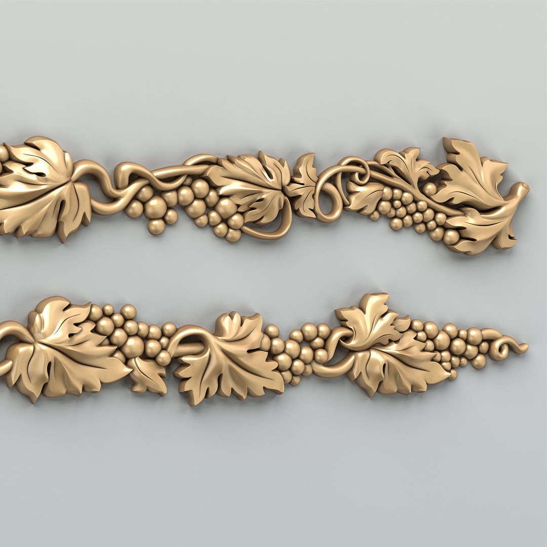 Carved Decor Horizontal 3D Model – Baroque Wall Panel, FBX - View 6