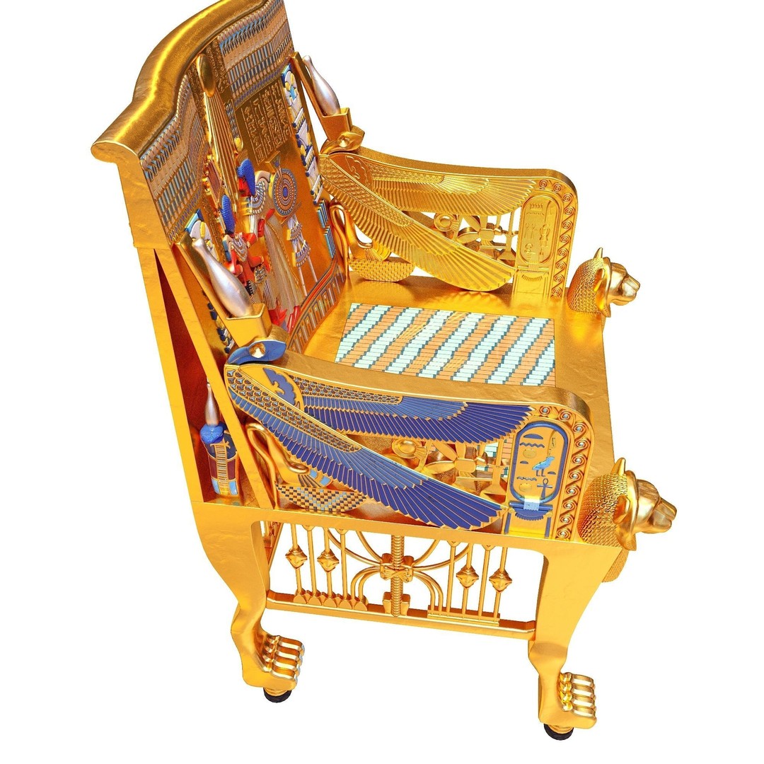 Tutankhamun's Golden Throne 3D Model – Egyptian Furniture Kit, PBR, FBX