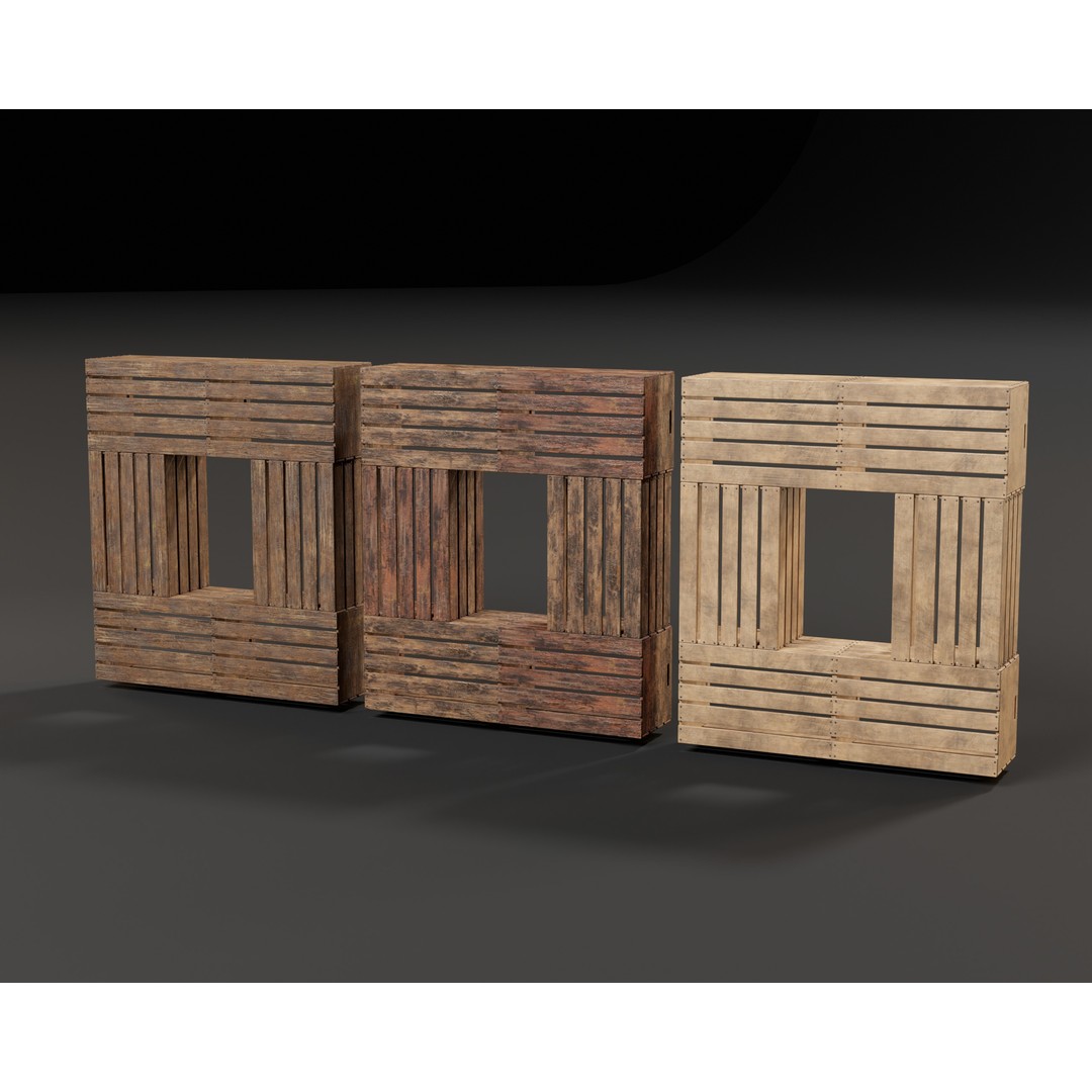 Modular Stacked Crate Shelves 3D Model – Low Poly PBR Game Asset, FBX, OBJ - View 10