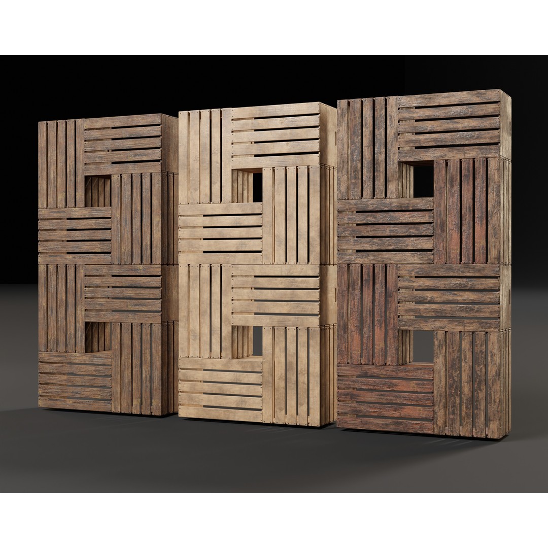 Modular Stacked Crate Shelves 3D Model – Low Poly PBR Game Asset, FBX, OBJ - View 11