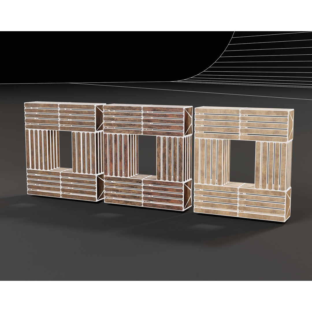 Modular Stacked Crate Shelves 3D Model – Low Poly PBR Game Asset, FBX, OBJ - View 12