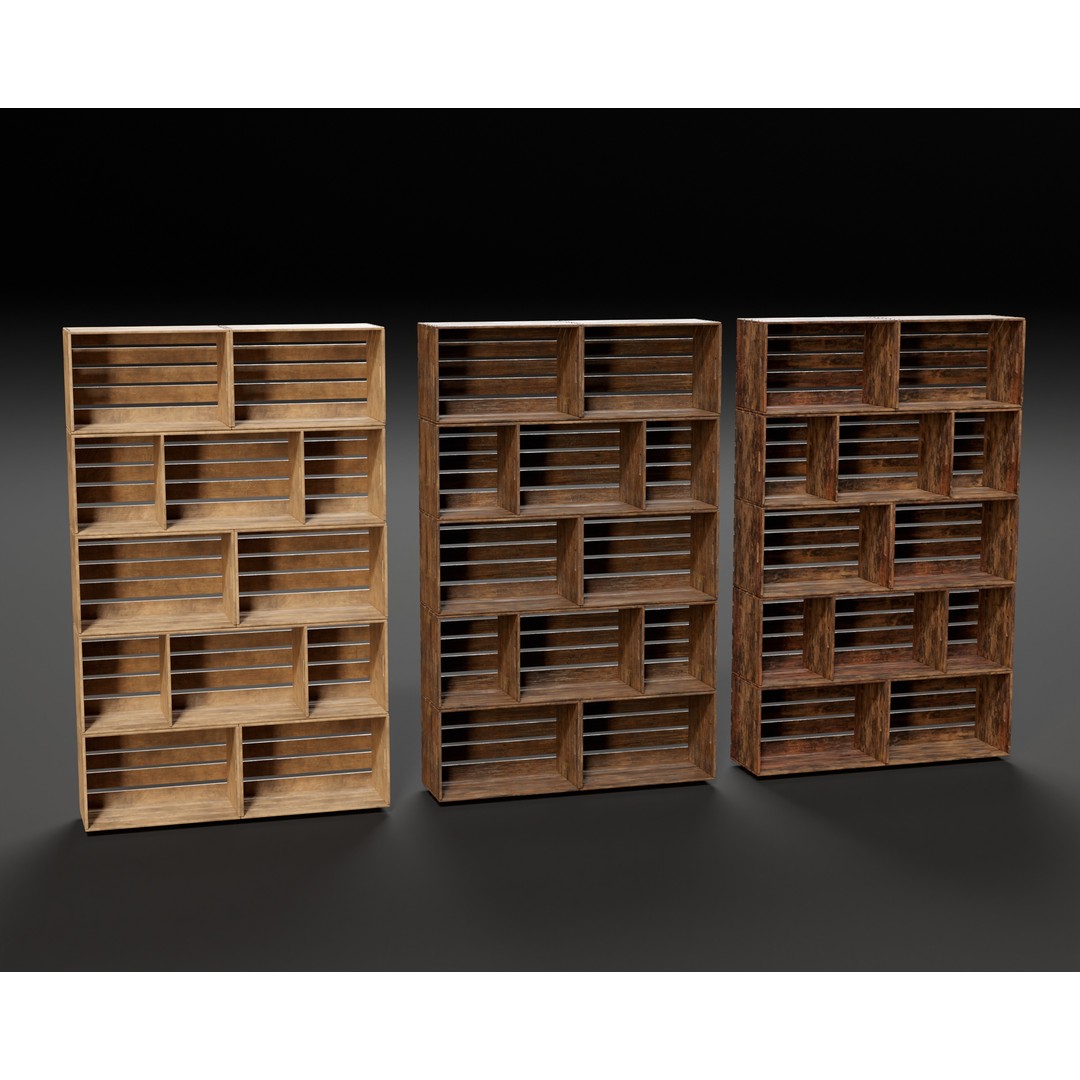 Modular Stacked Crate Shelves 3D Model – Low Poly PBR Game Asset, FBX, OBJ - View 15