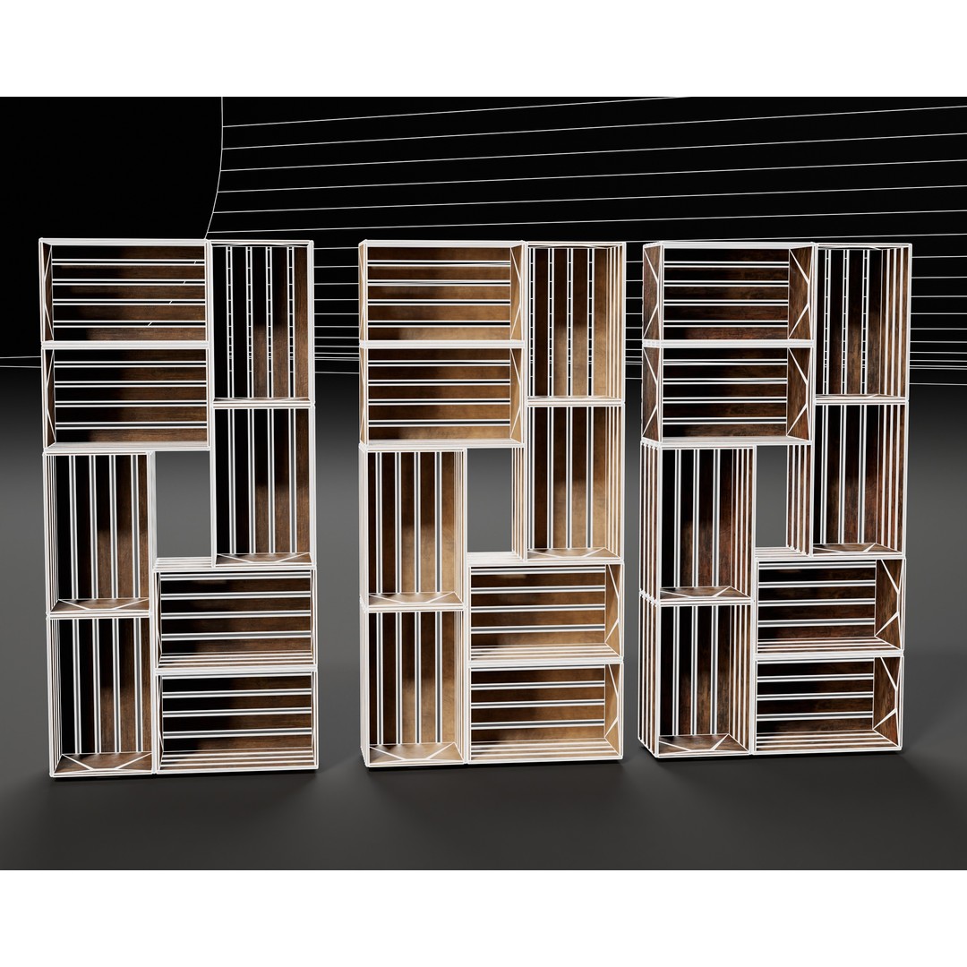 Modular Stacked Crate Shelves 3D Model – Low Poly PBR Game Asset, FBX, OBJ - View 17