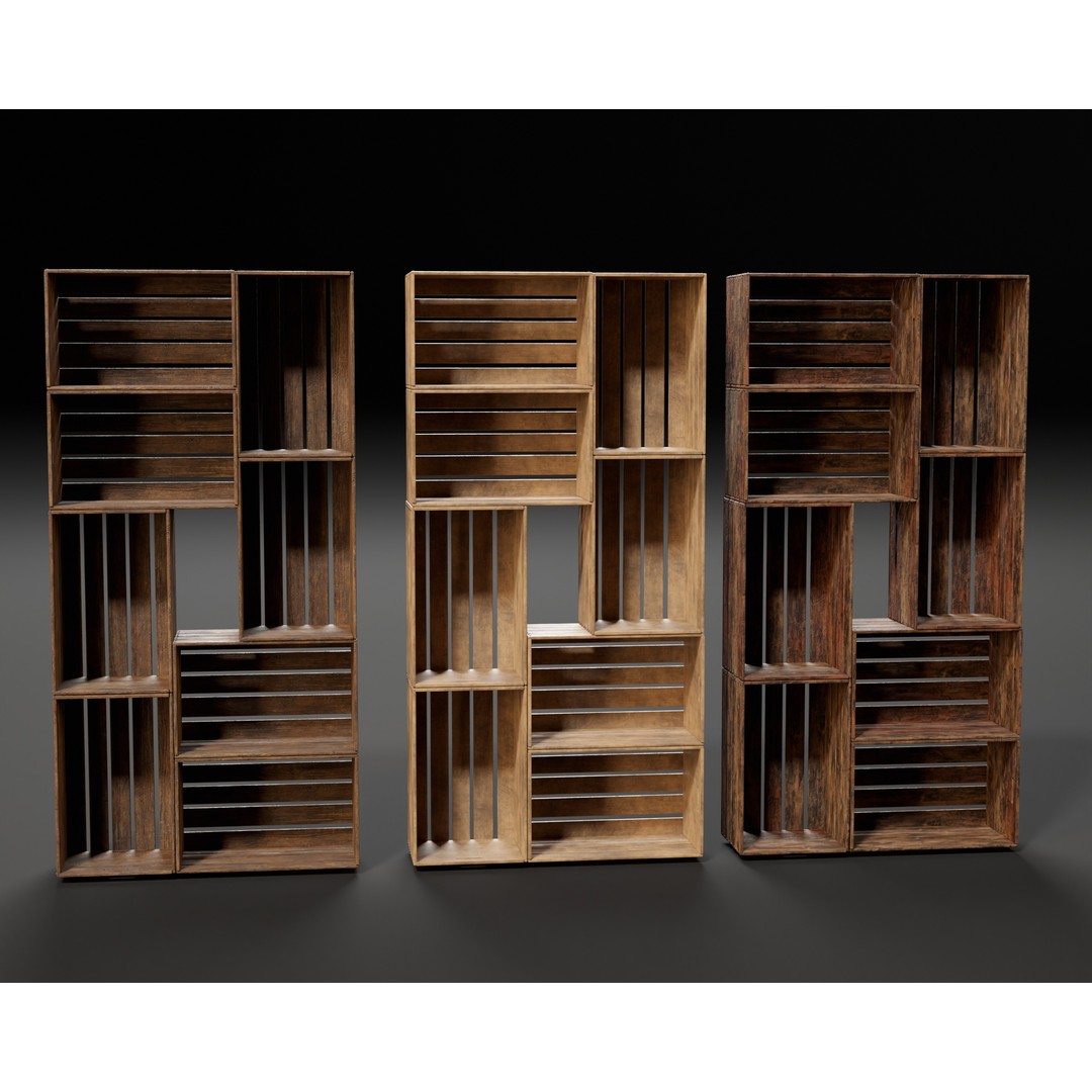 Modular Stacked Crate Shelves 3D Model – Low Poly PBR Game Asset, FBX, OBJ - View 18
