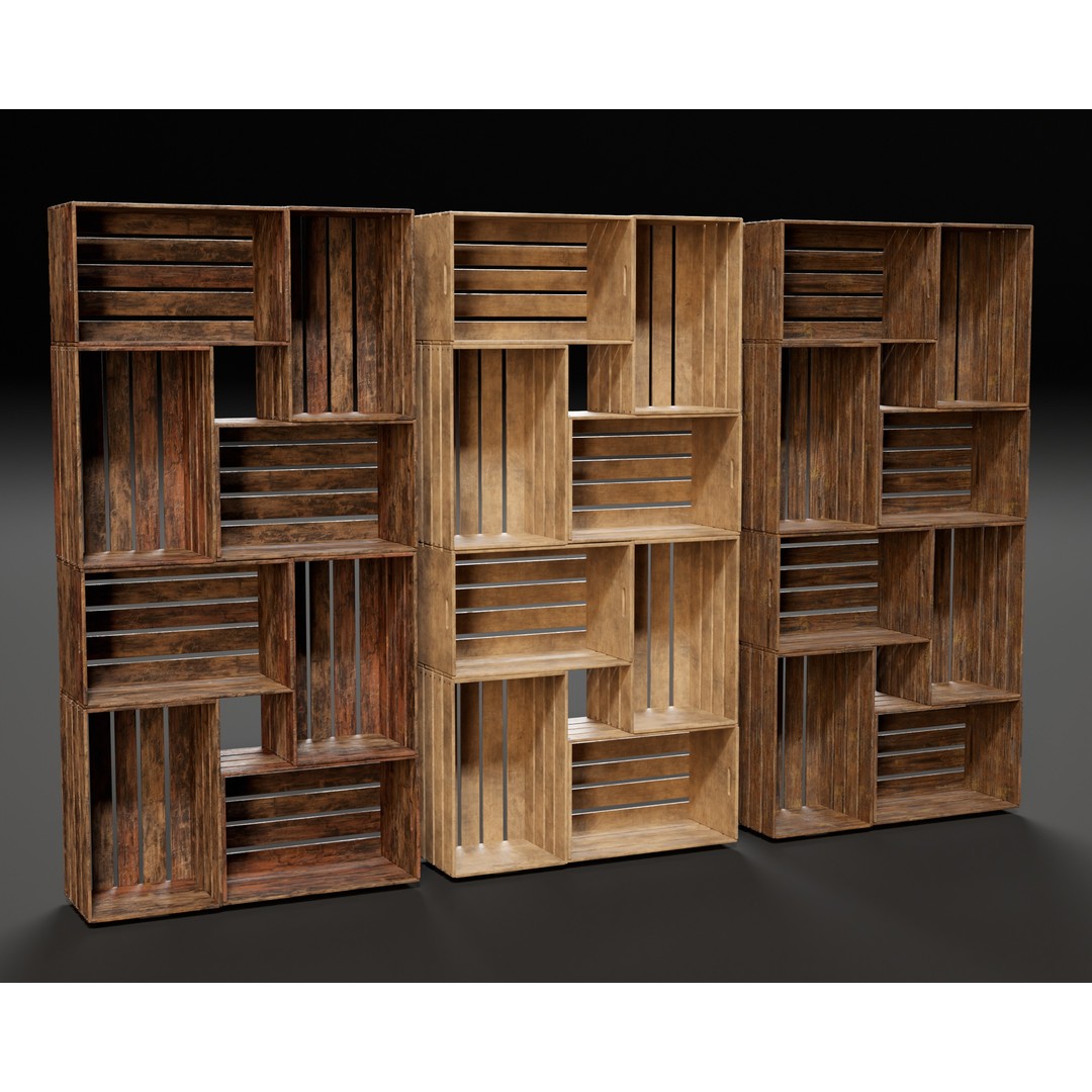 Modular Stacked Crate Shelves 3D Model – Low Poly PBR Game Asset, FBX, OBJ - View 19