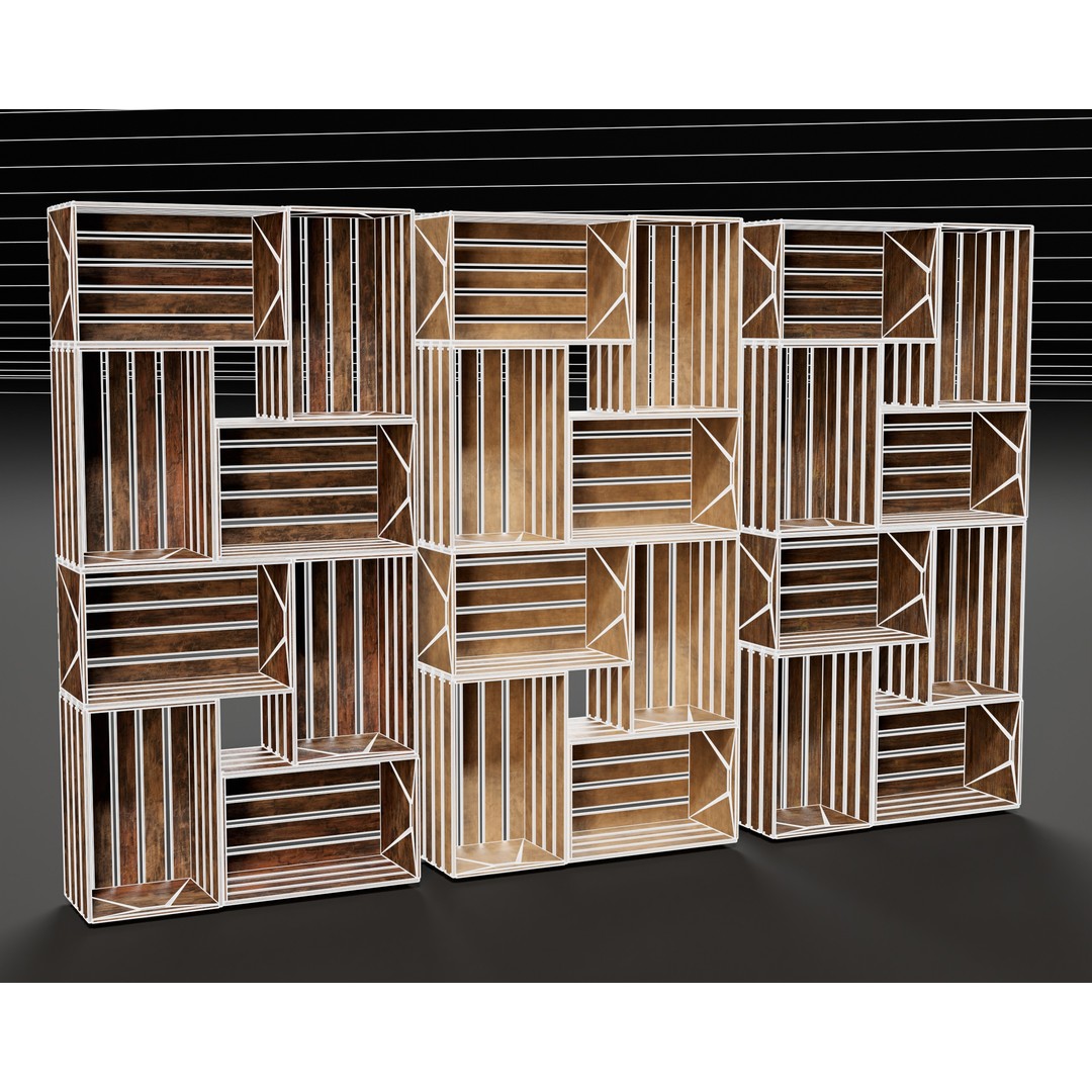 Modular Stacked Crate Shelves 3D Model – Low Poly PBR Game Asset, FBX, OBJ - View 22