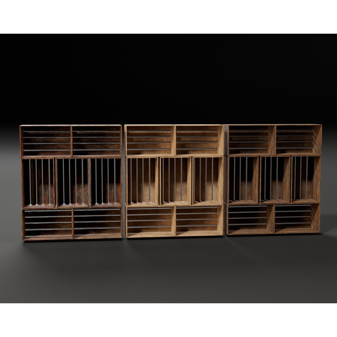 Modular Stacked Crate Shelves 3D Model – Low Poly PBR Game Asset, FBX, OBJ - View 23