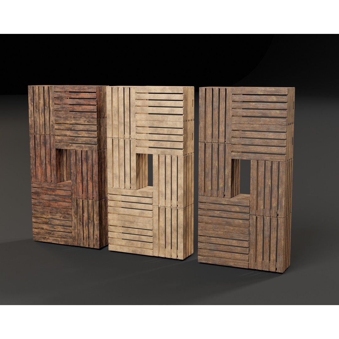 Modular Stacked Crate Shelves 3D Model – Low Poly PBR Game Asset, FBX, OBJ - View 3