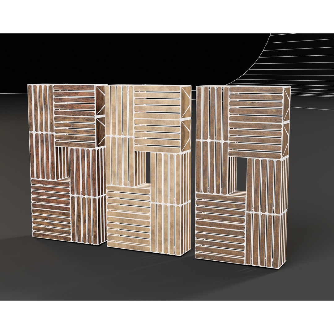 Modular Stacked Crate Shelves 3D Model – Low Poly PBR Game Asset, FBX, OBJ - View 6