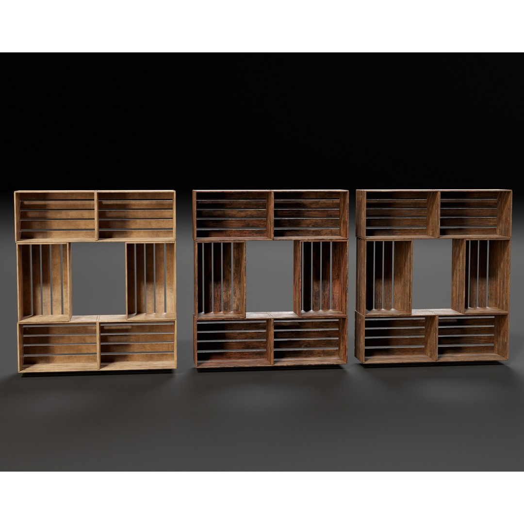 Modular Stacked Crate Shelves 3D Model – Low Poly PBR Game Asset, FBX, OBJ - View 7