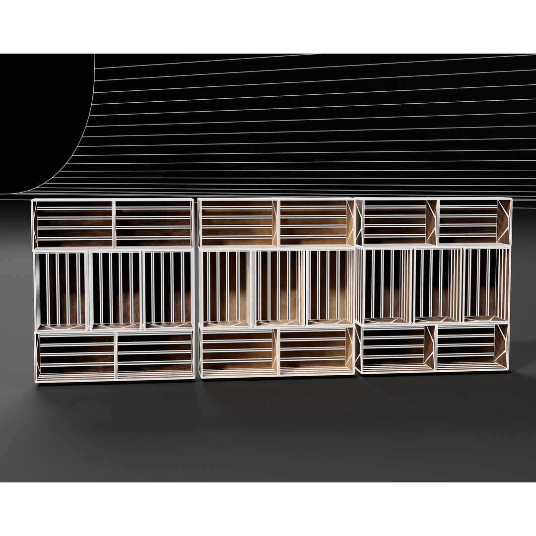 Modular Stacked Crate Shelves 3D Model – Low Poly PBR Game Asset, FBX, OBJ - View 8