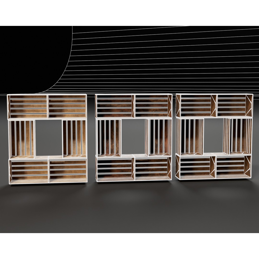 Modular Stacked Crate Shelves 3D Model – Low Poly PBR Game Asset, FBX, OBJ - View 9