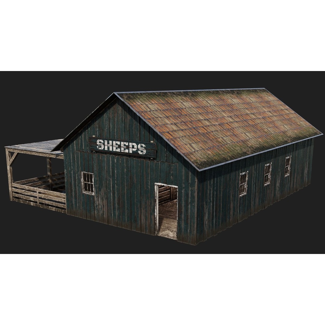 Farm Buildings 3D Model – Low Poly Game Ready PBR Asset, FBX, OBJ