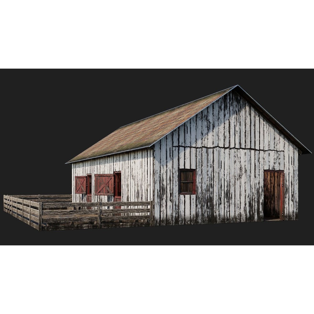 Farm Buildings 3D Model – Low Poly Game Ready PBR Asset, FBX, OBJ - View 10