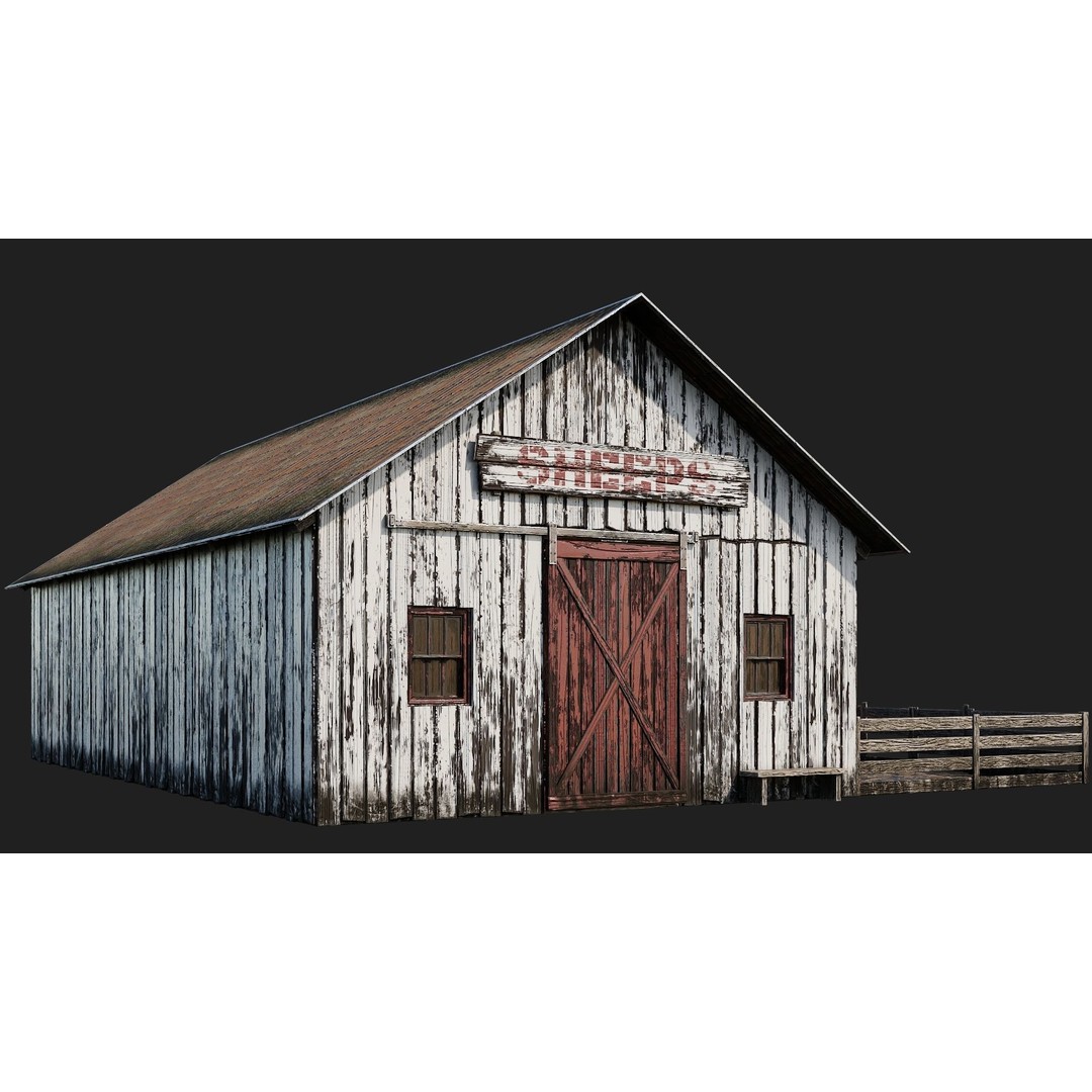 Farm Buildings 3D Model – Low Poly Game Ready PBR Asset, FBX, OBJ - View 12