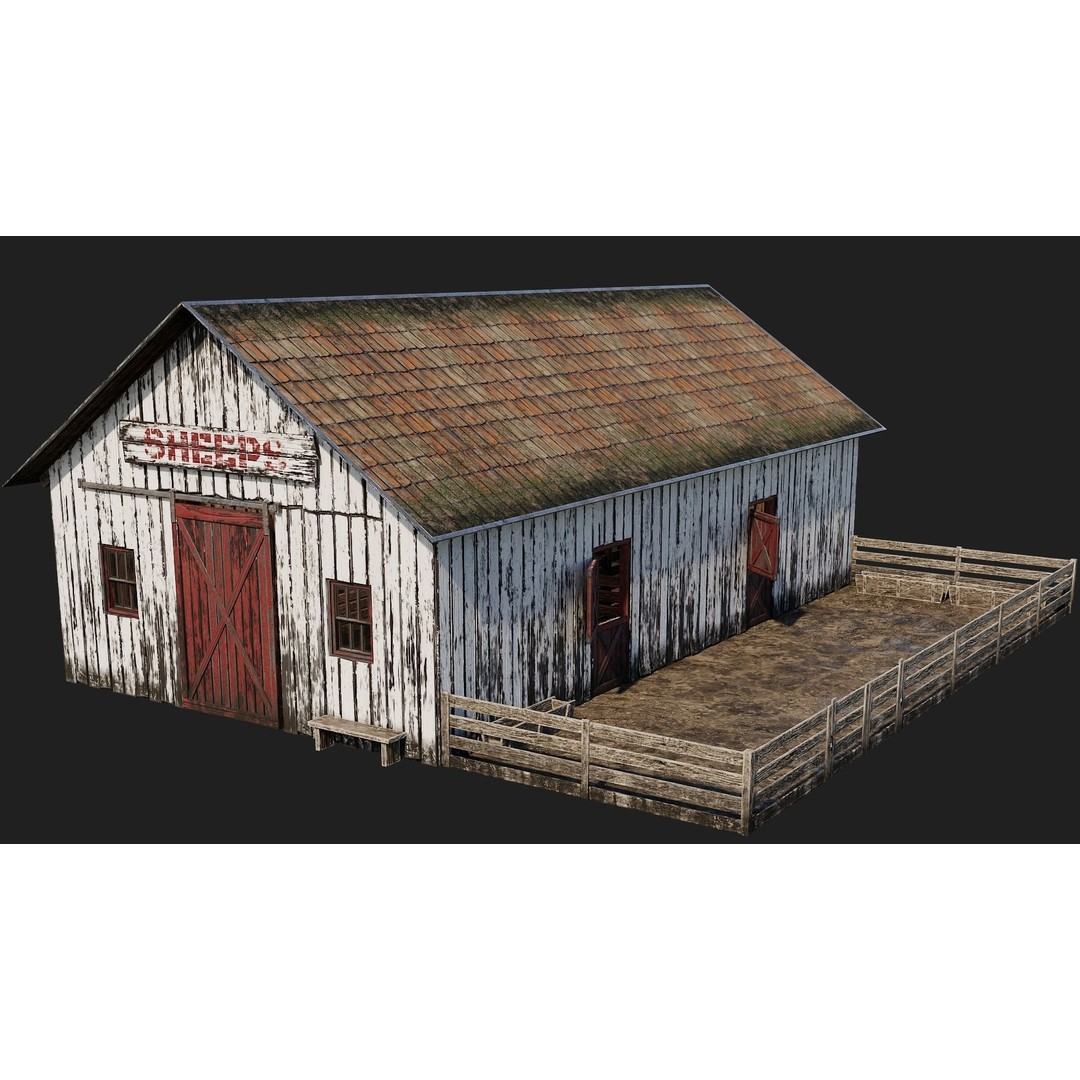 Farm Buildings 3D Model – Low Poly Game Ready PBR Asset, FBX, OBJ - View 14