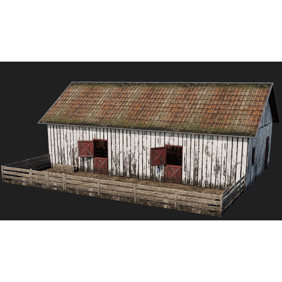 Farm Buildings 3D Model – Low Poly Game Ready PBR Asset, FBX, OBJ - View 15