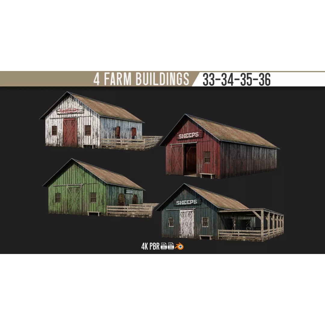 Farm Buildings 3D Model – Low Poly Game Ready PBR Asset, FBX, OBJ - View 2