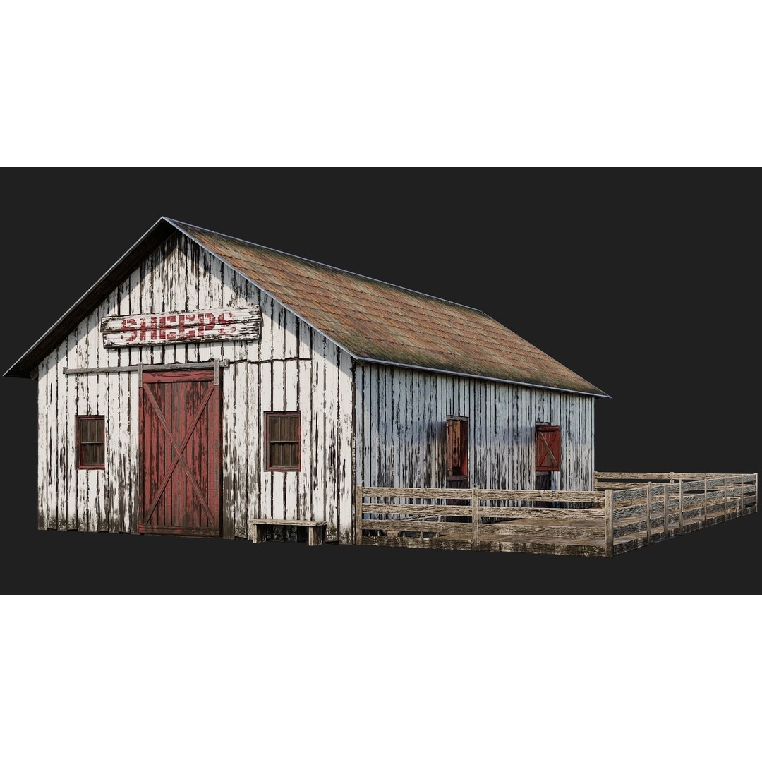 Farm Buildings 3D Model – Low Poly Game Ready PBR Asset, FBX, OBJ - View 3