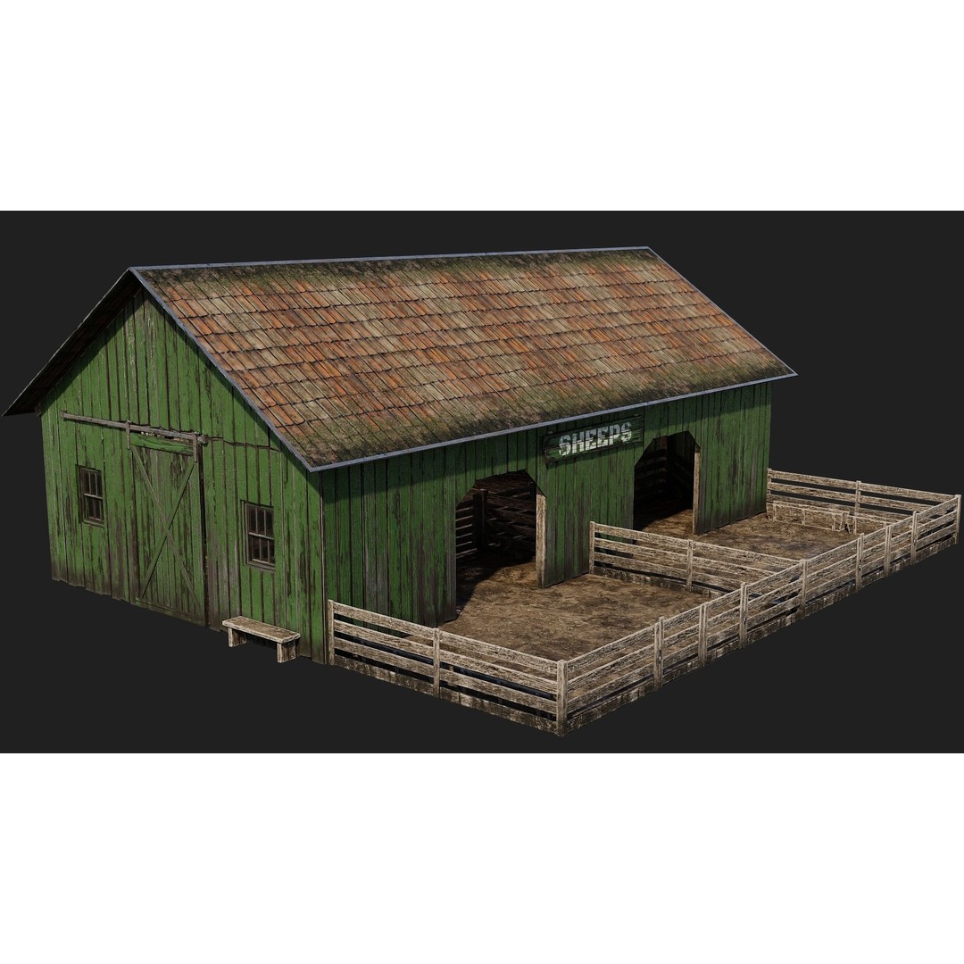 Farm Buildings 3D Model – Low Poly Game Ready PBR Asset, FBX, OBJ - View 31