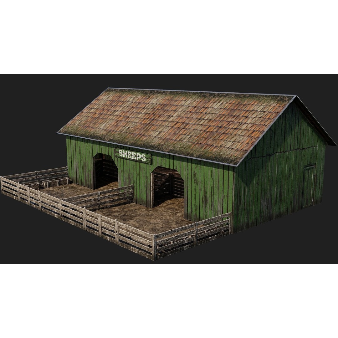 Farm Buildings 3D Model – Low Poly Game Ready PBR Asset, FBX, OBJ - View 32