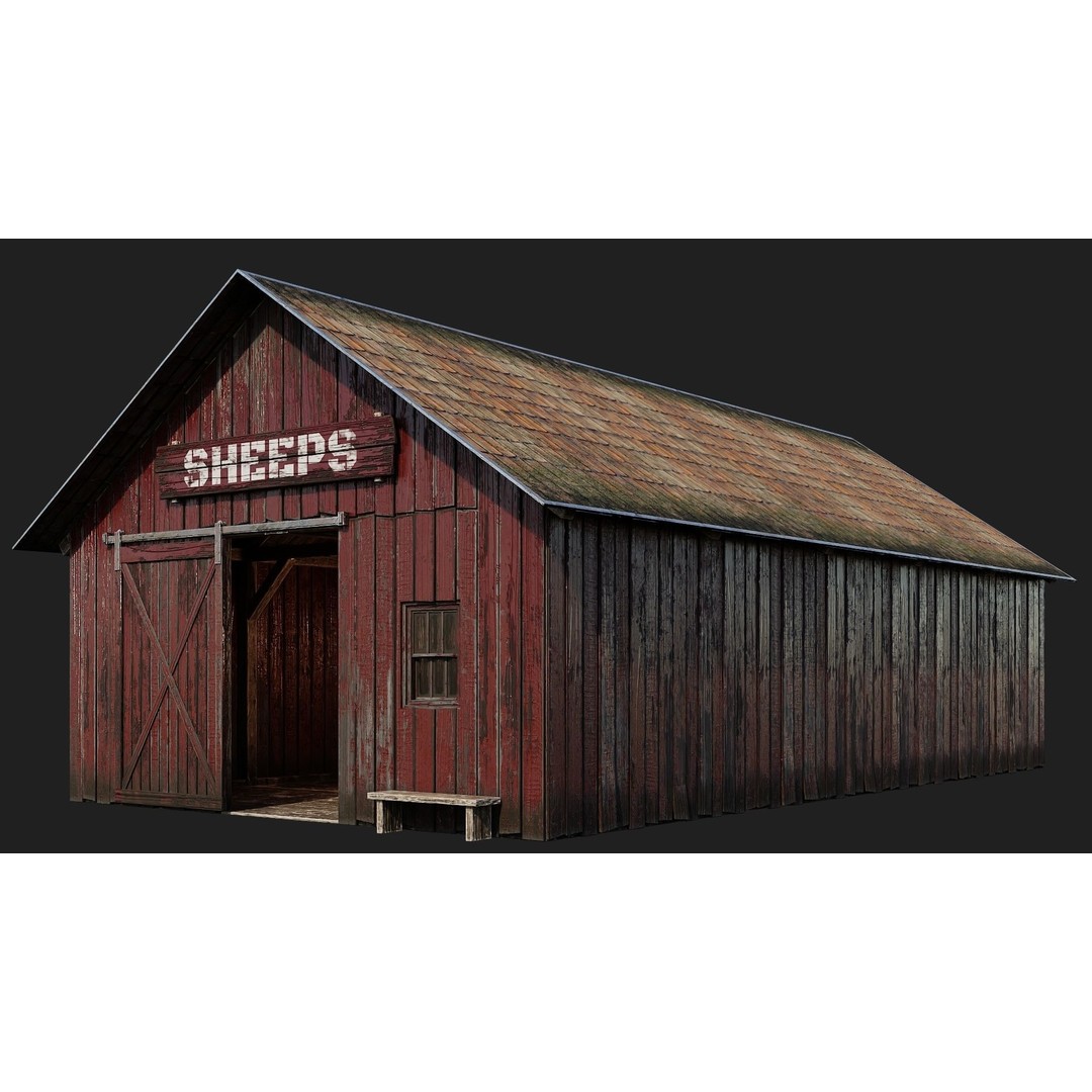 Farm Buildings 3D Model – Low Poly Game Ready PBR Asset, FBX, OBJ - View 4