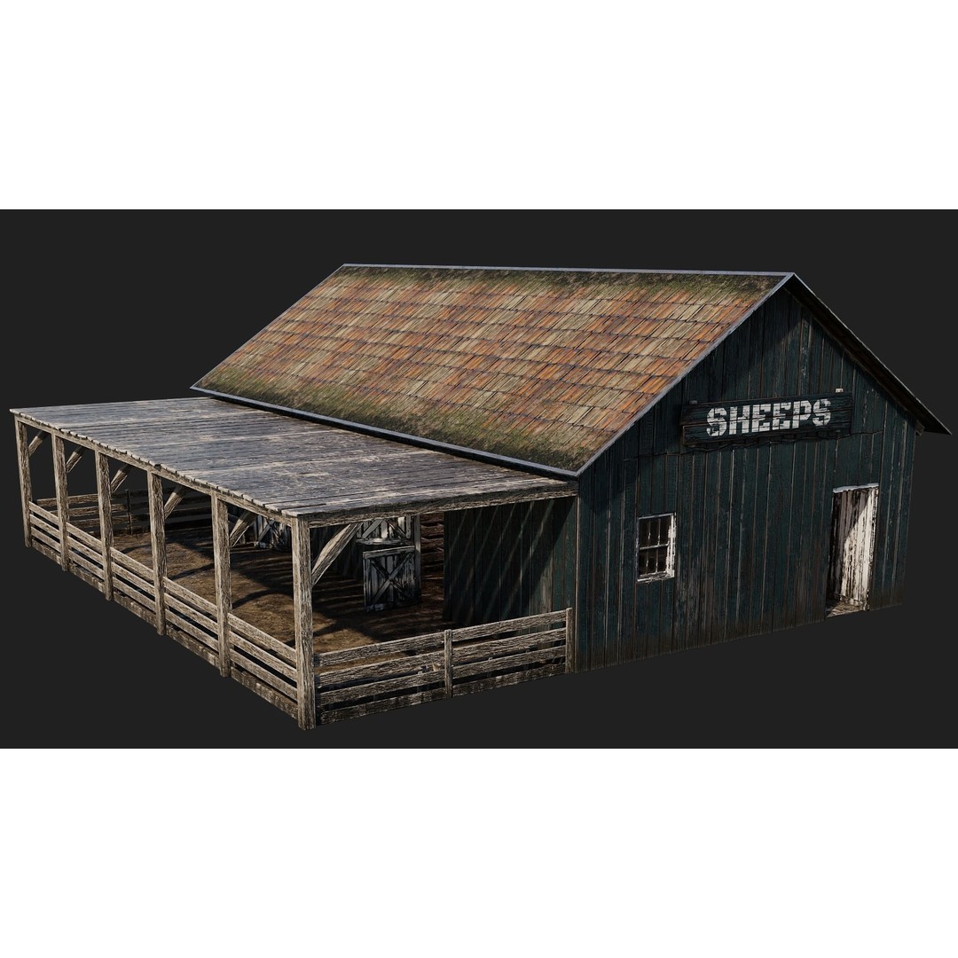 Farm Buildings 3D Model – Low Poly Game Ready PBR Asset, FBX, OBJ - View 41