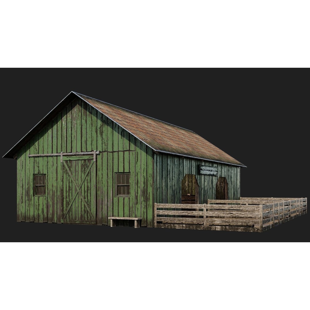Farm Buildings 3D Model – Low Poly Game Ready PBR Asset, FBX, OBJ - View 5