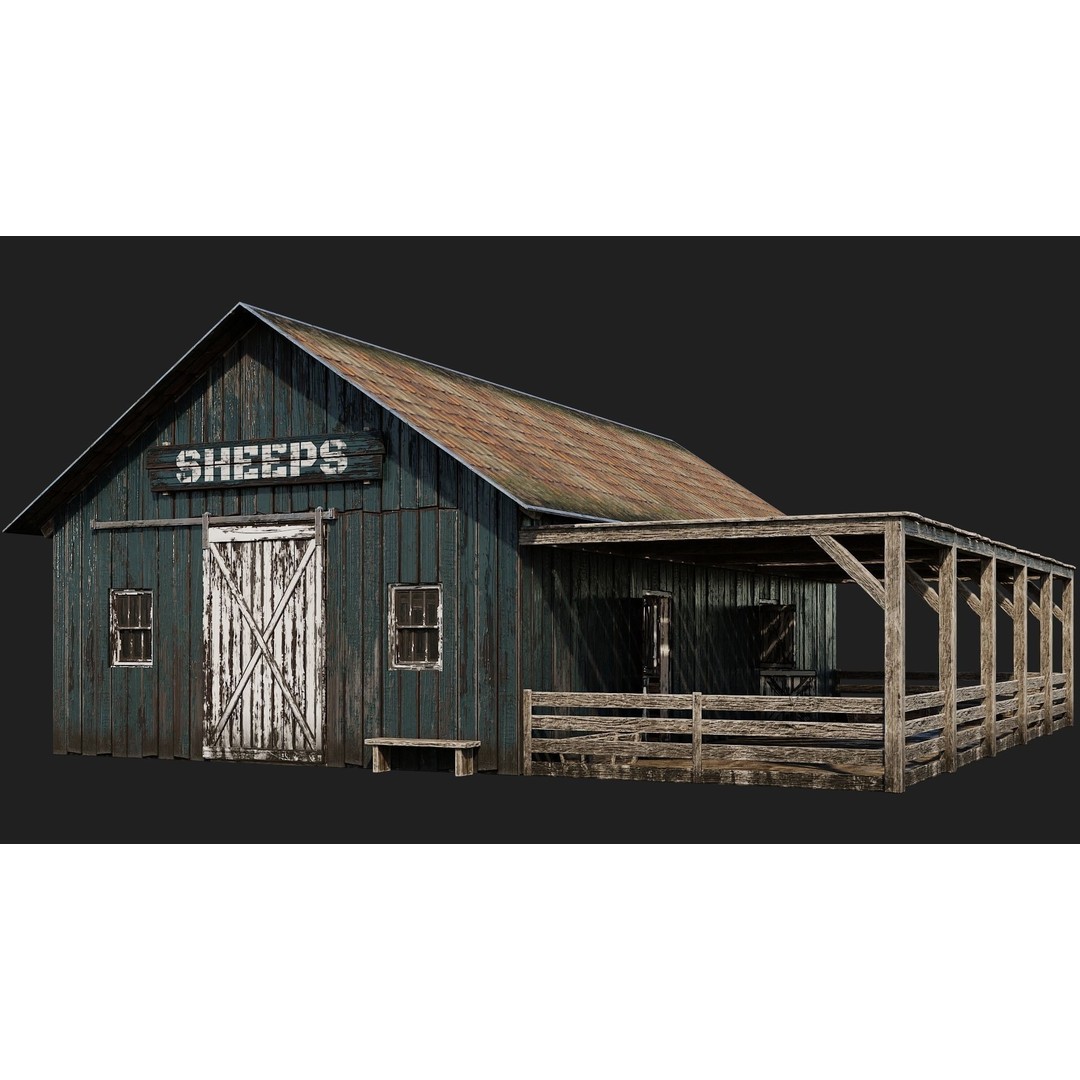 Farm Buildings 3D Model – Low Poly Game Ready PBR Asset, FBX, OBJ - View 6