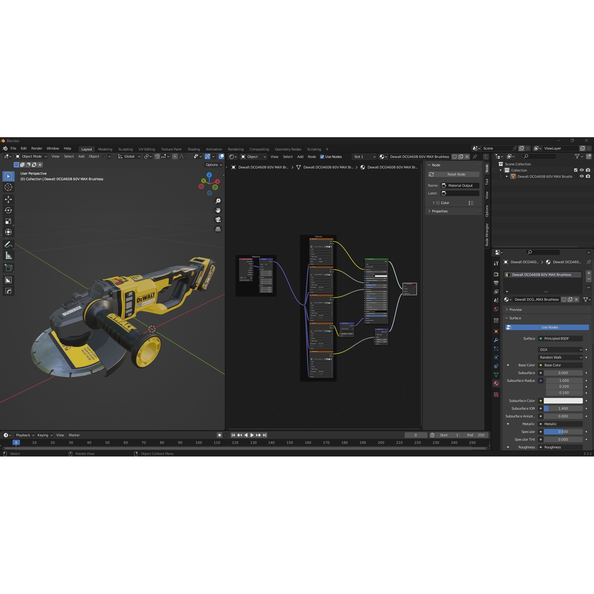 Dewalt DCG460B 60V MAX - Game-Ready 3D Model