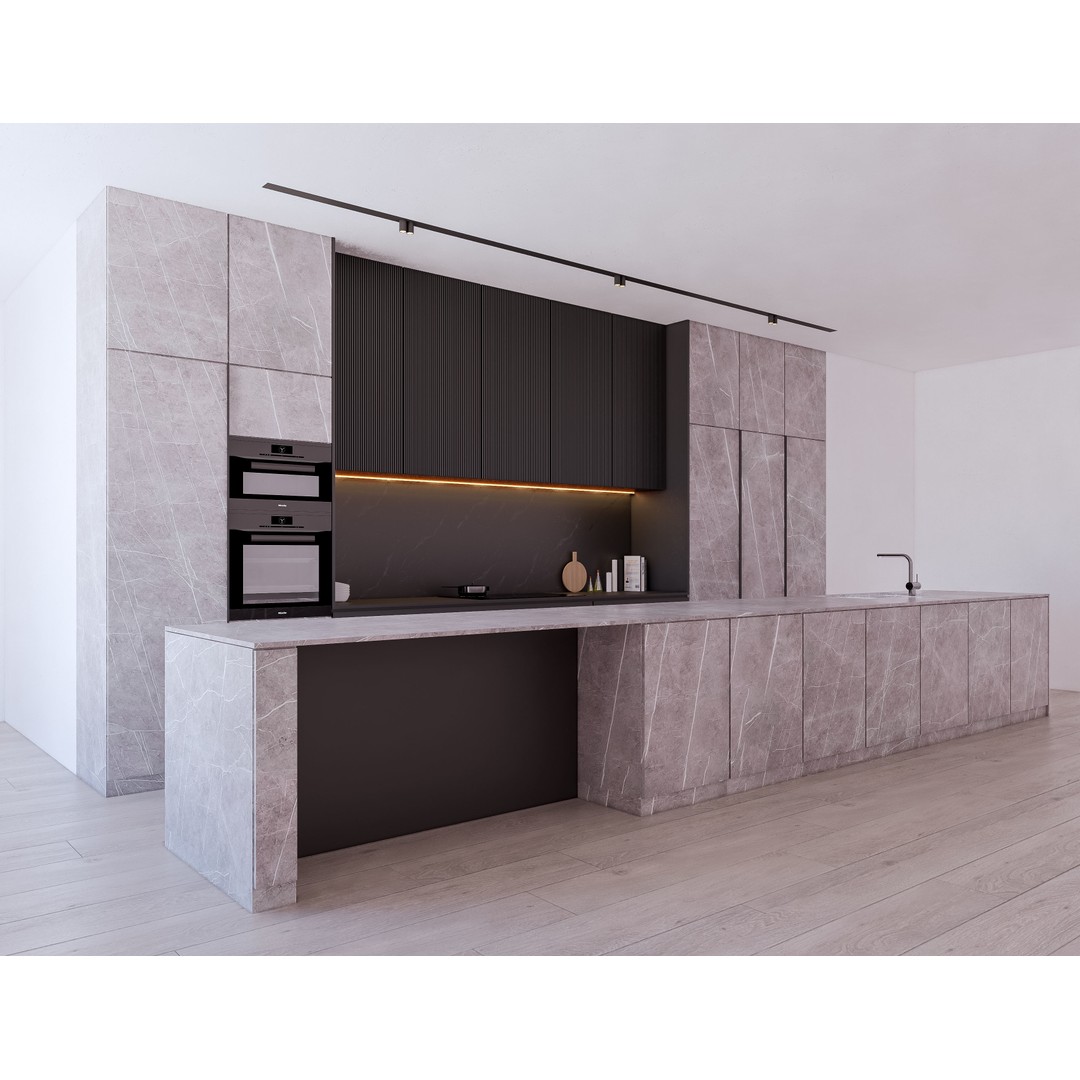 Modern Kitchen 3D Model – Low Poly Interior Design Asset, FBX & OBJ - View 3