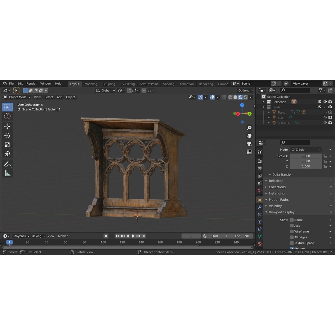 Gothic Lecturn 3D Model – Low Poly PBR Furniture for Games - View 13