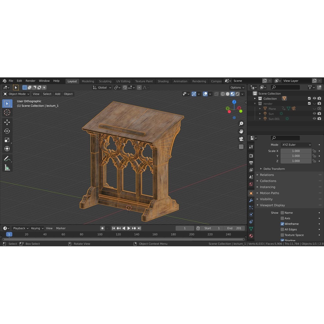 Gothic Lecturn 3D Model – Low Poly PBR Furniture for Games - View 16