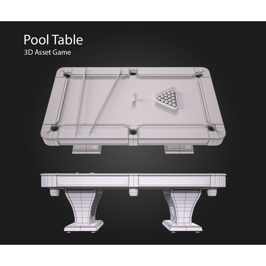 Pool Table 3D Model – Low Poly Game Asset, PBR Textures, FBX