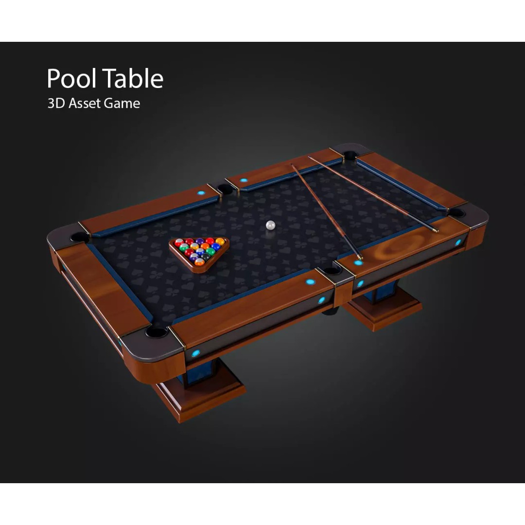 Pool Table 3D Model – Low Poly Game Asset, PBR Textures, FBX - View 2