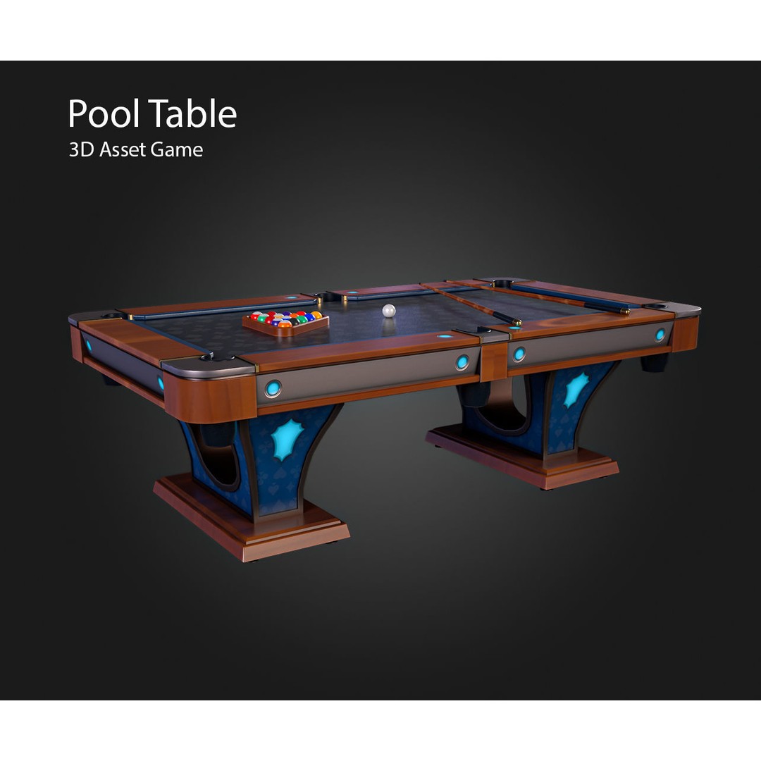 Pool Table 3D Model – Low Poly Game Asset, PBR Textures, FBX - View 3