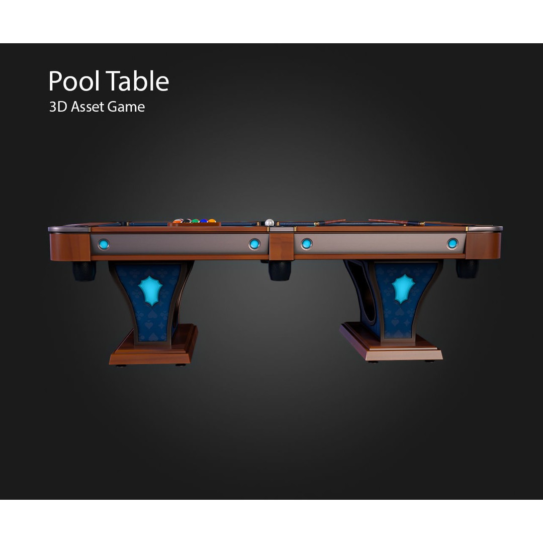 Pool Table 3D Model – Low Poly Game Asset, PBR Textures, FBX - View 4
