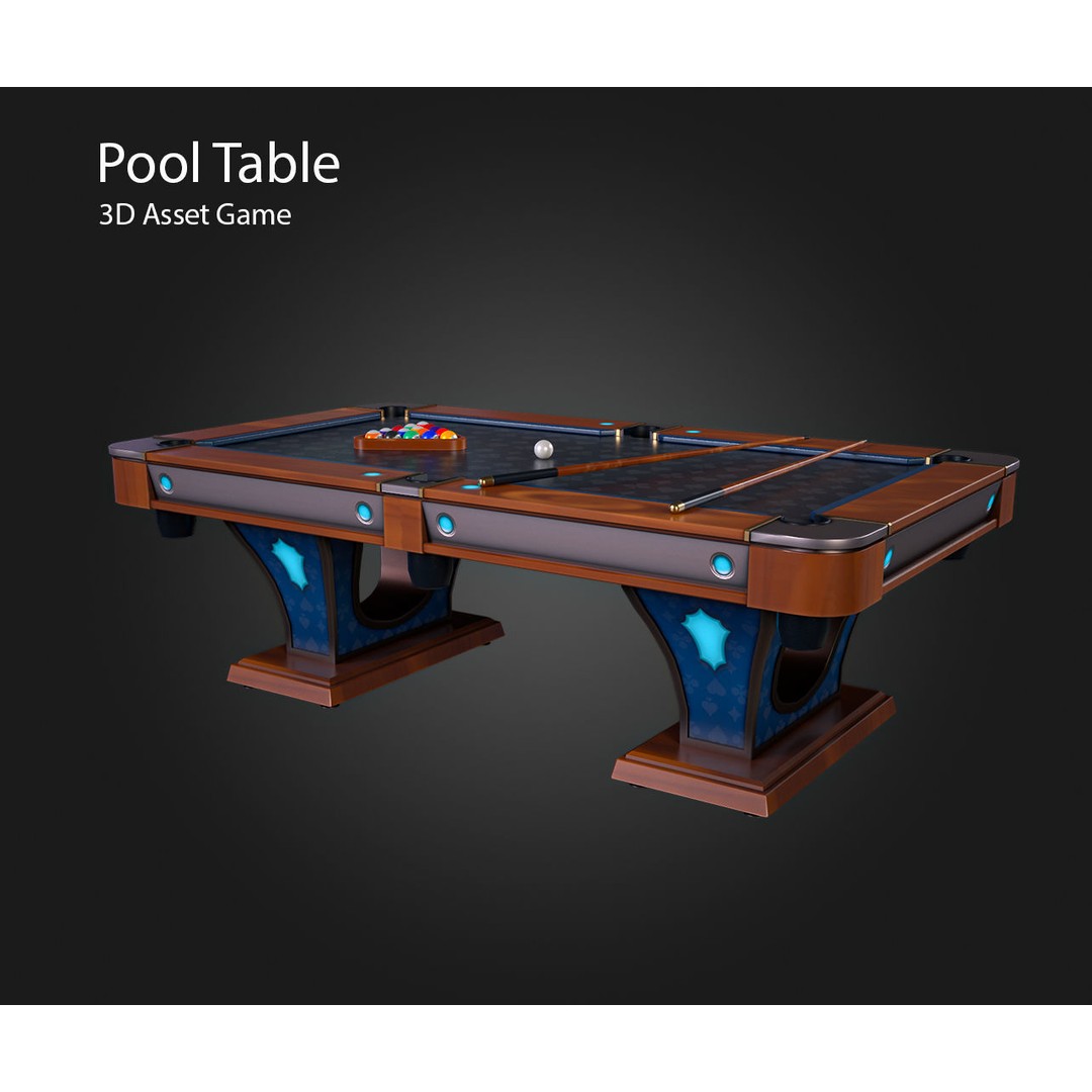 Pool Table 3D Model – Low Poly Game Asset, PBR Textures, FBX - View 6
