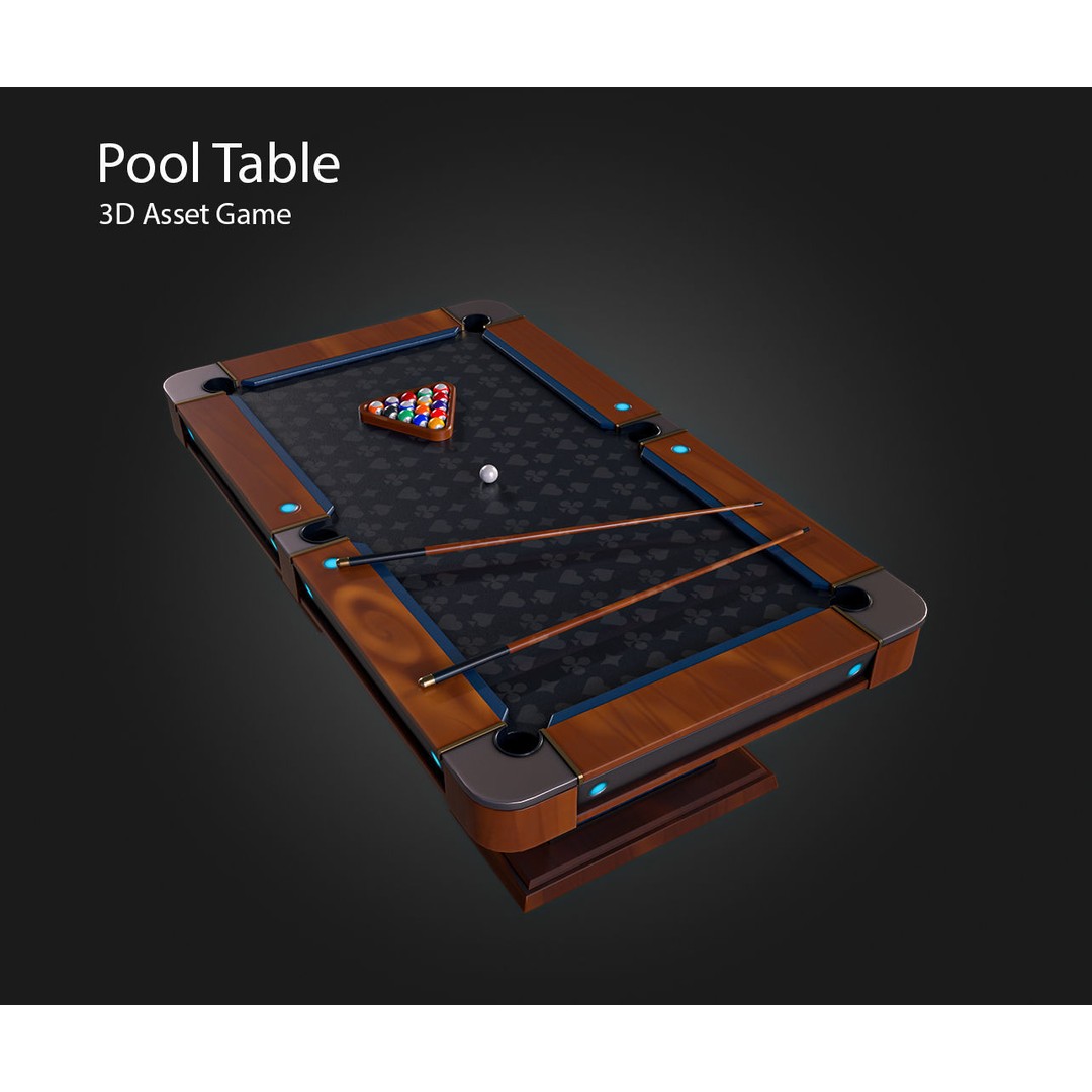 Pool Table 3D Model – Low Poly Game Asset, PBR Textures, FBX - View 7