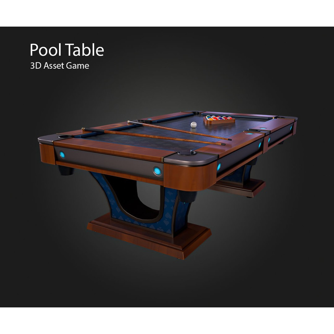 Pool Table 3D Model – Low Poly Game Asset, PBR Textures, FBX - View 8