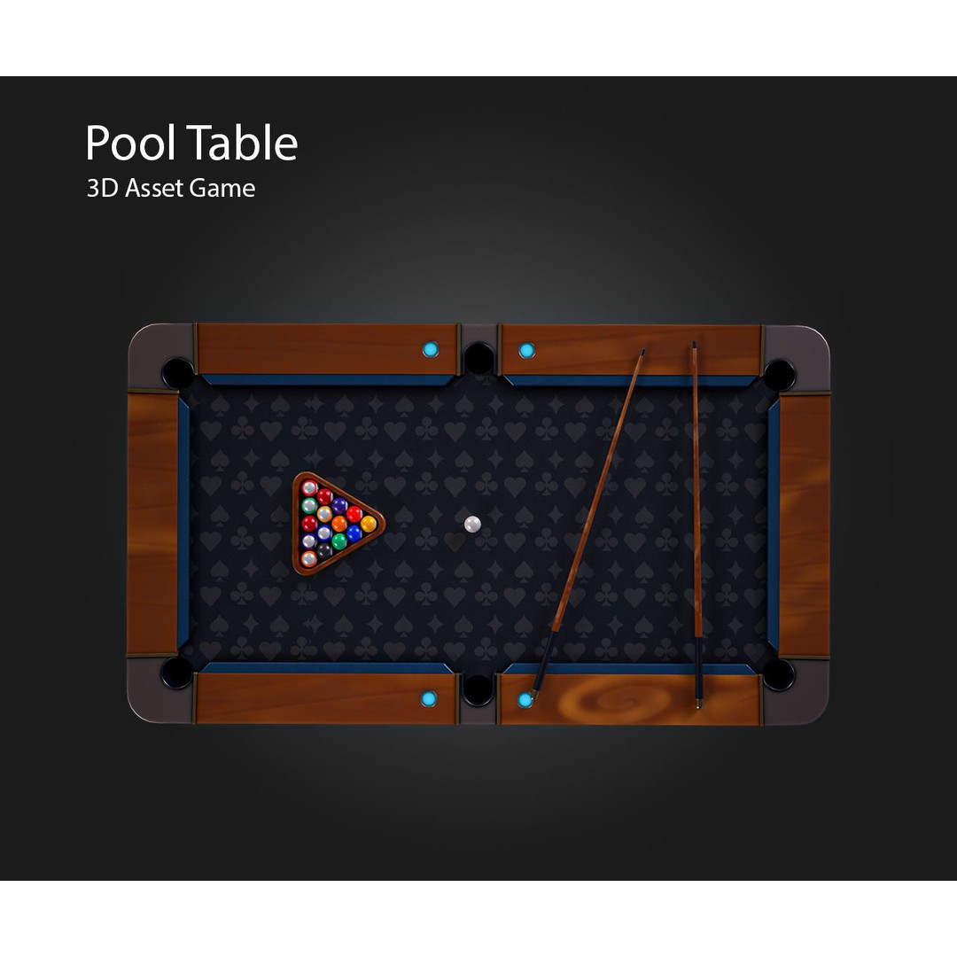 Pool Table 3D Model – Low Poly Game Asset, PBR Textures, FBX - View 9