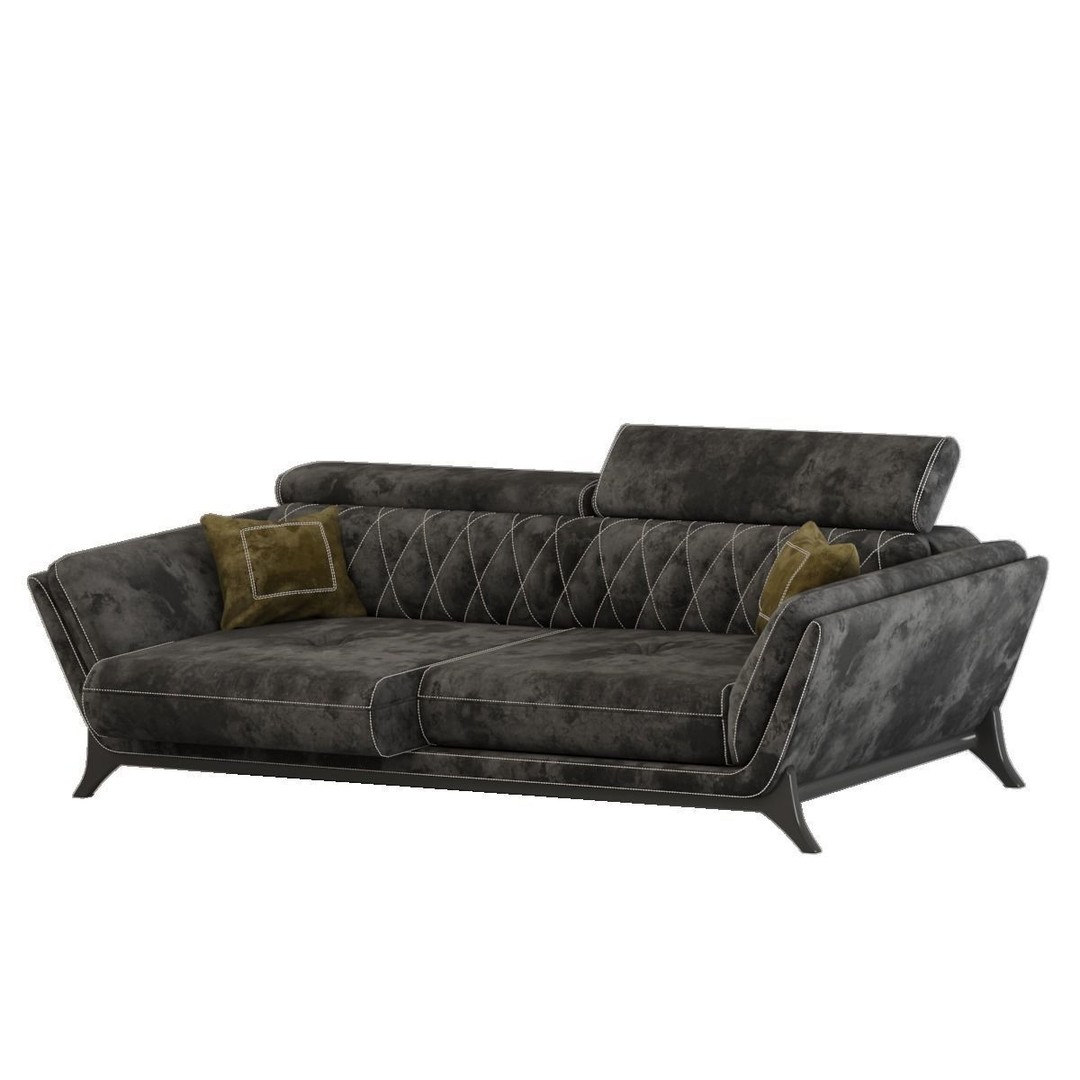 Triple Star Sofa 3D Model – Modern Fabric Design, FBX & OBJ Formats - View 11