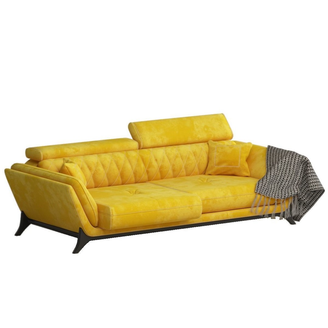 Triple Star Sofa 3D Model – Modern Fabric Design, FBX & OBJ Formats - View 12
